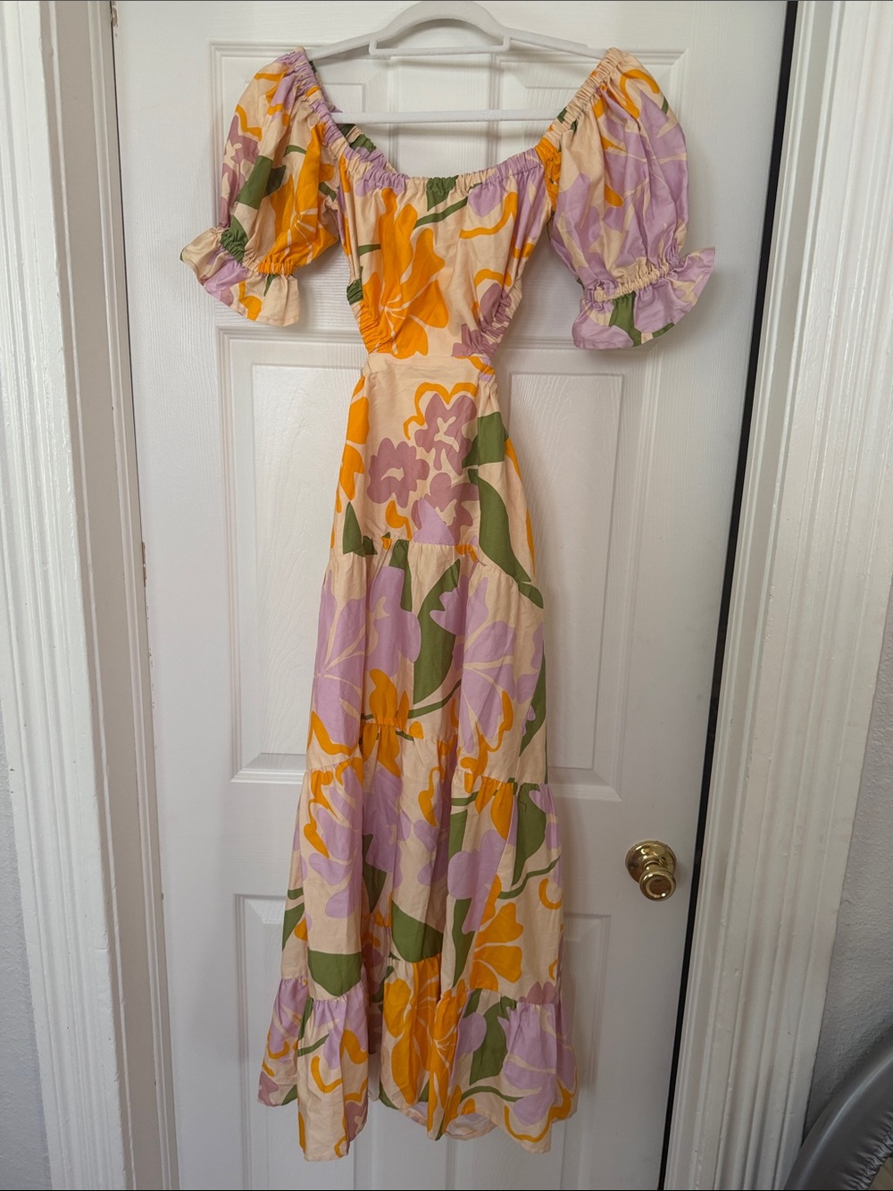 NWT Sabo Poppi Floral Off-Shoulder Maxi Dress in Lavender and Yellow